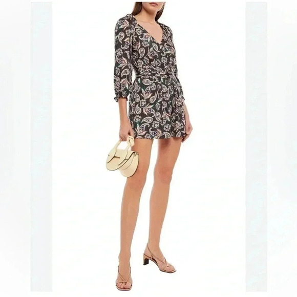 Maje Isley Wrap-effect Printed Satin Playsuit- Size 36; Like New without tags - Picture 11 of 16